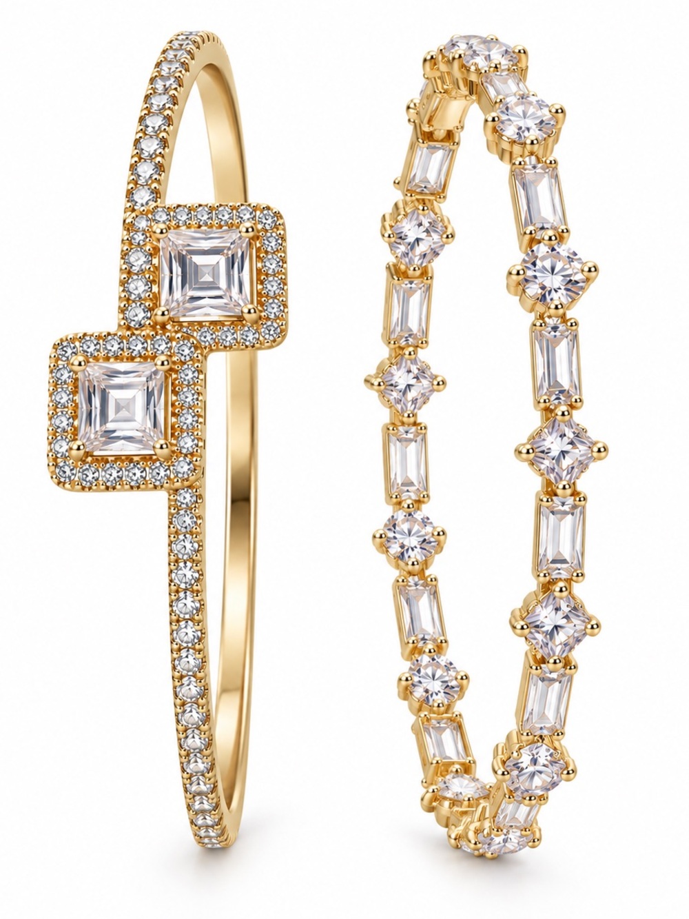 Fashion Jewelry Gold-Tone Crystal Ring Duo with Clear Stones